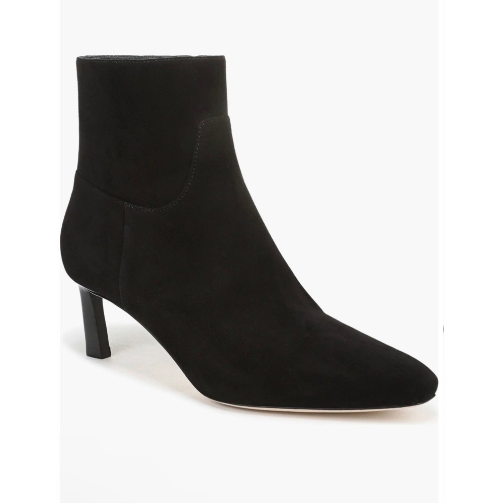 Veronica Beard Black Suede Pointed Toe Kitten Heel Ankle Booties Zip Womens 6 - Picture 1 of 10